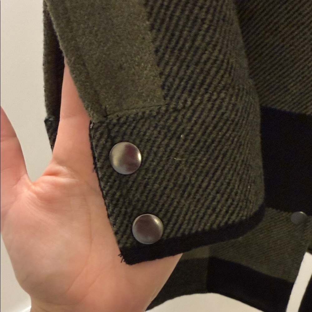 BB Dakota Olive & Black Plaid Snap-Front Pea Coat - Picture 3 of 10